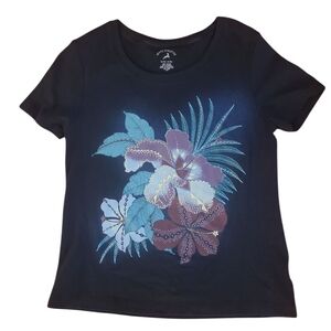 White Stag Kids' T-Shirt - Black with Floral Design
